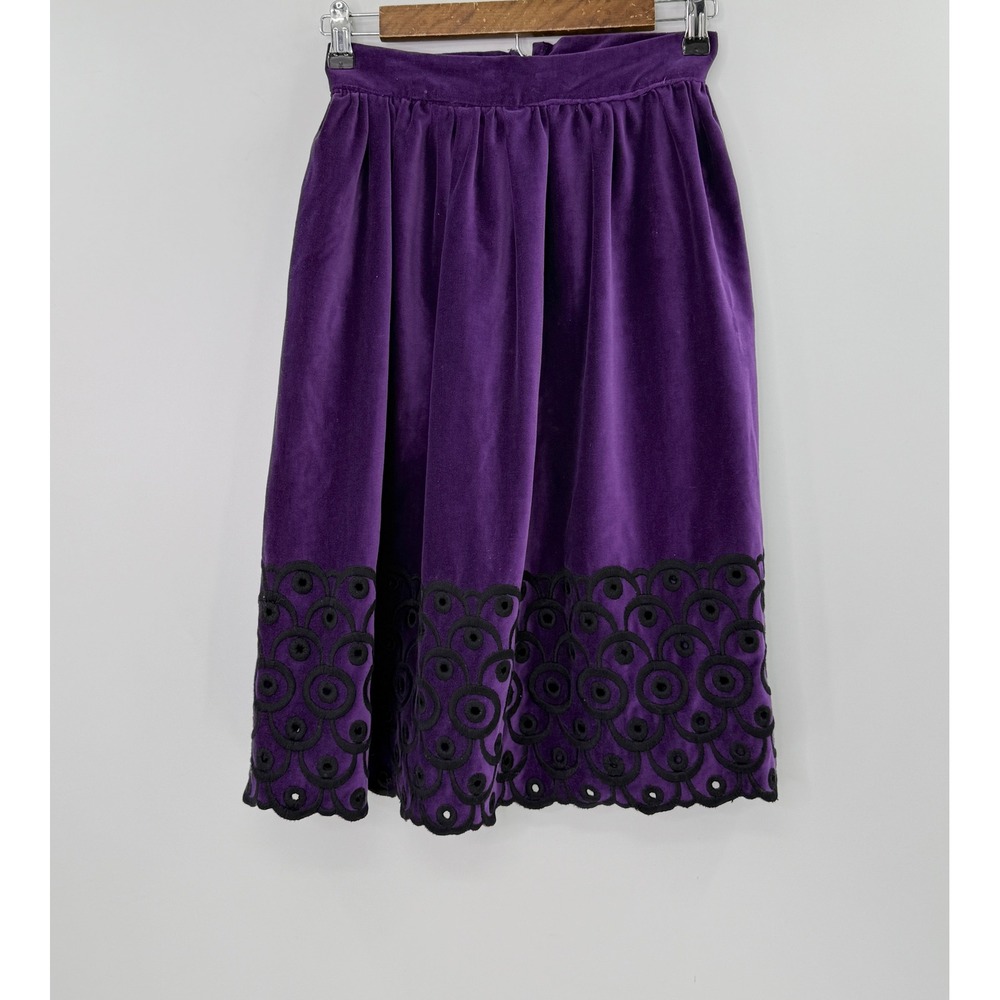 Vtg Suzette California Purple Velvet Skirt‎ Black Eyelet Trim 9-10 Witchy